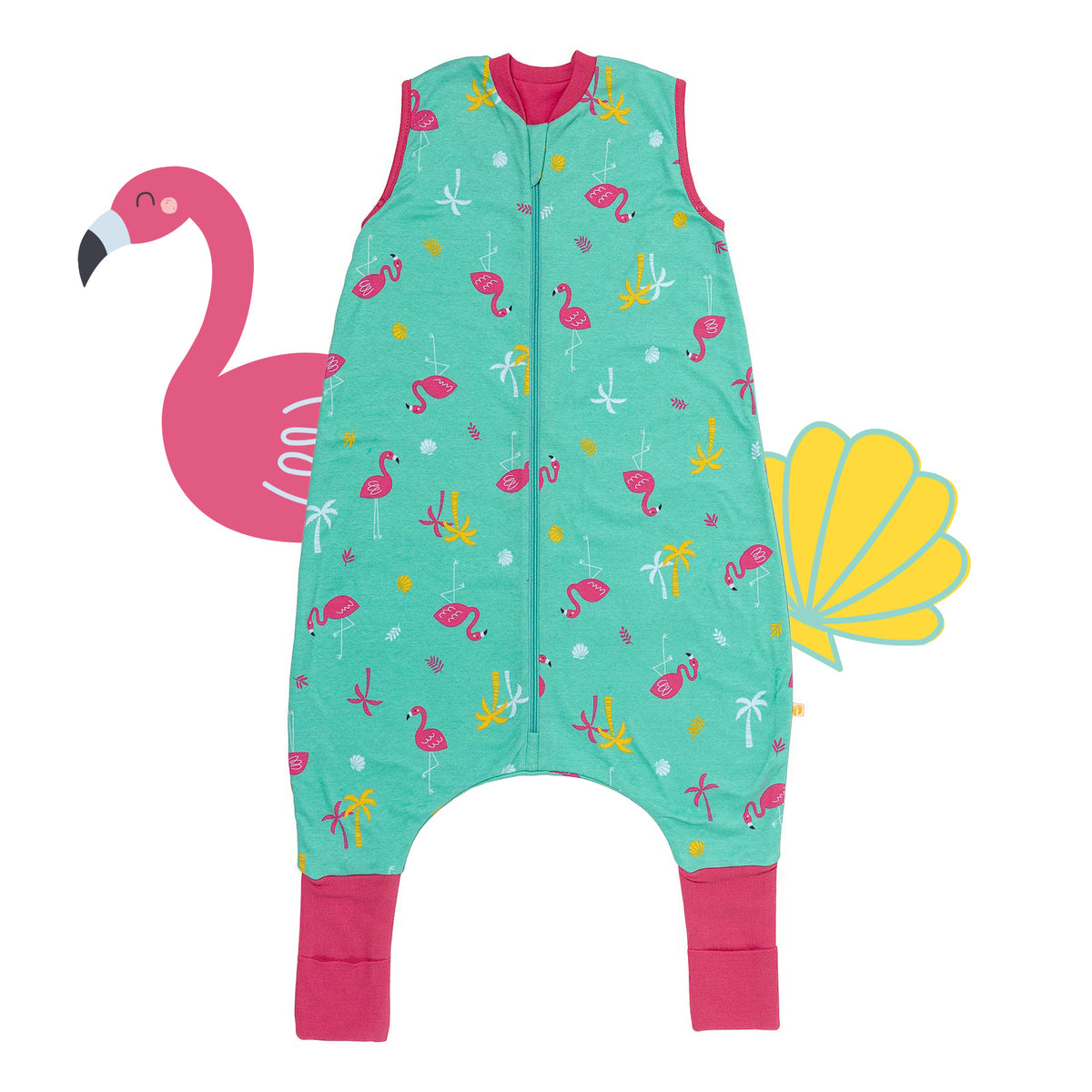Organic Sleeping Bag with Feet & Foldable Feet Covers - 1.0 TOG_Flamingo_front_419