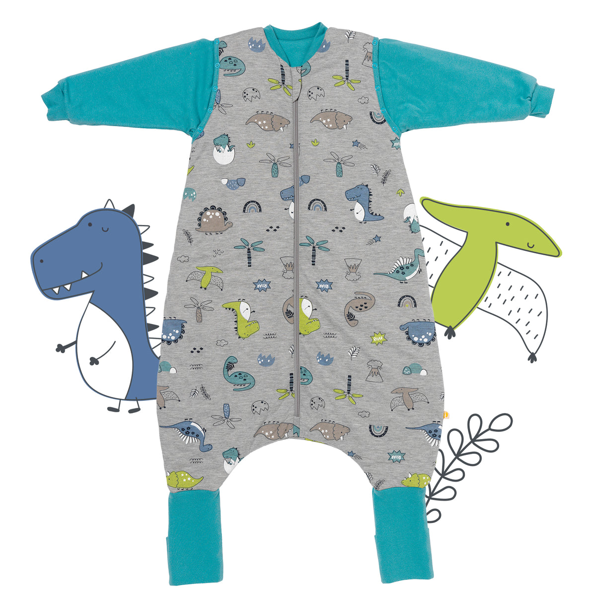 Sleeping Bag with Feet & Foldable Feet Covers - 2.5 TOG_Dinosaur_front_461