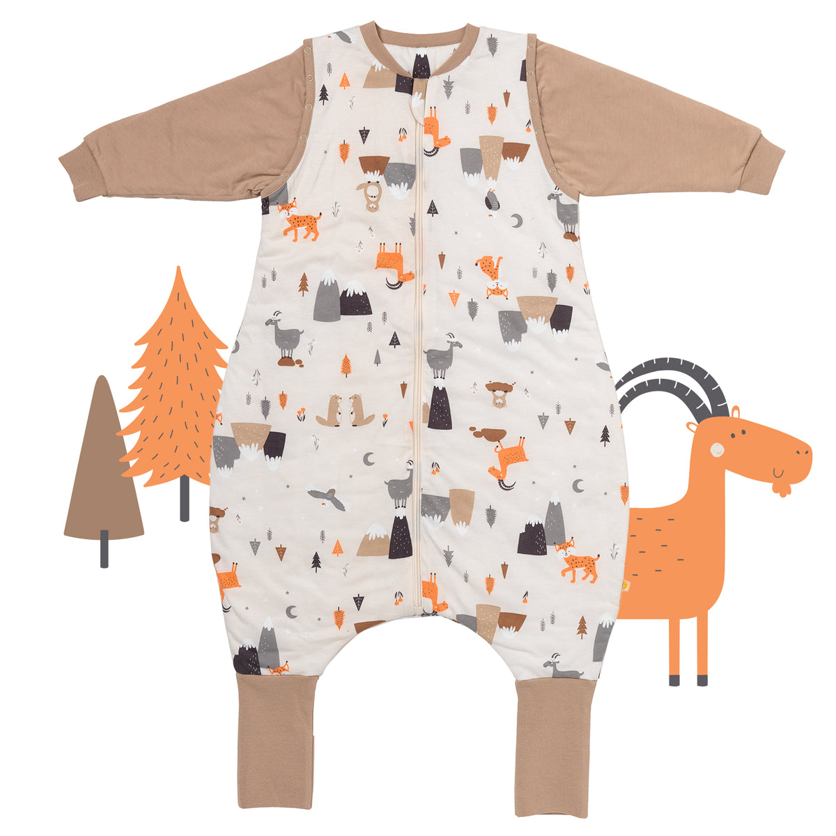 Sleeping Bag with Feet & Foldable Feet Covers - 2.5 TOG_Mountain Animals_front_461