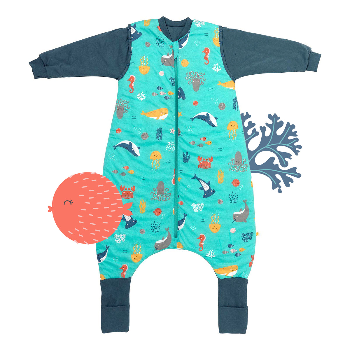 Sleeping Bag with Feet & Foldable Feet Covers - 3.5 TOG_Under the Sea_front_468