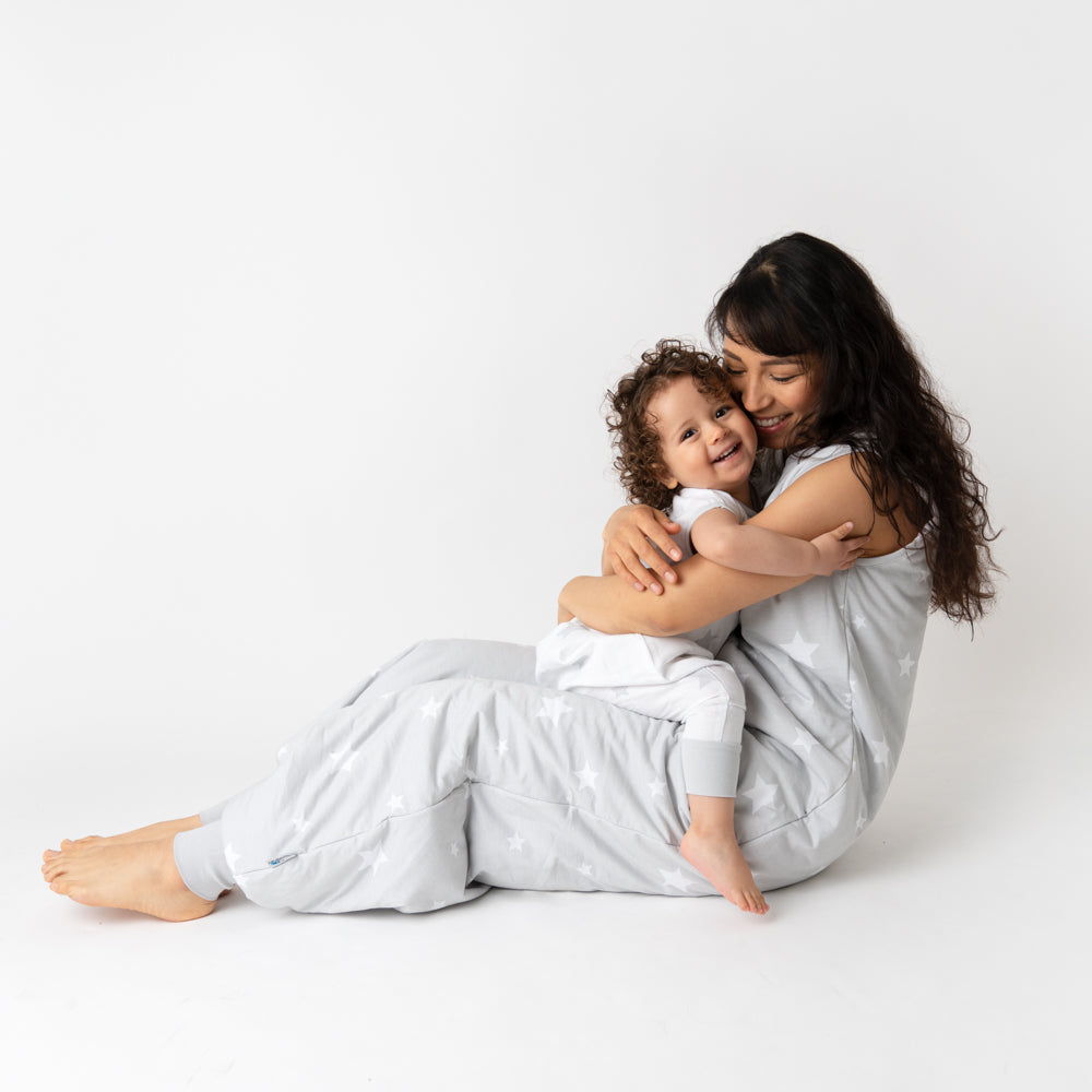 Muslin Sleeping Bag with Feet - 0.5 TOG_Grey Stars_USP_412