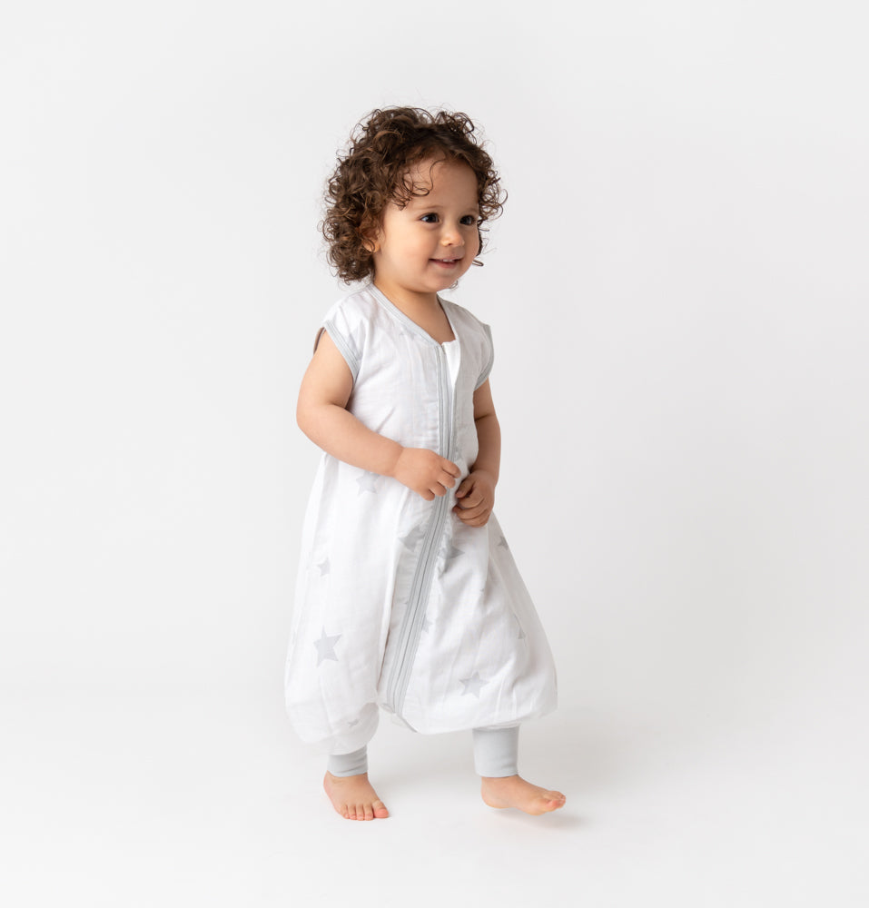 Muslin Sleeping Bag with Feet - 0.5 TOG_Grey Stars_back_412