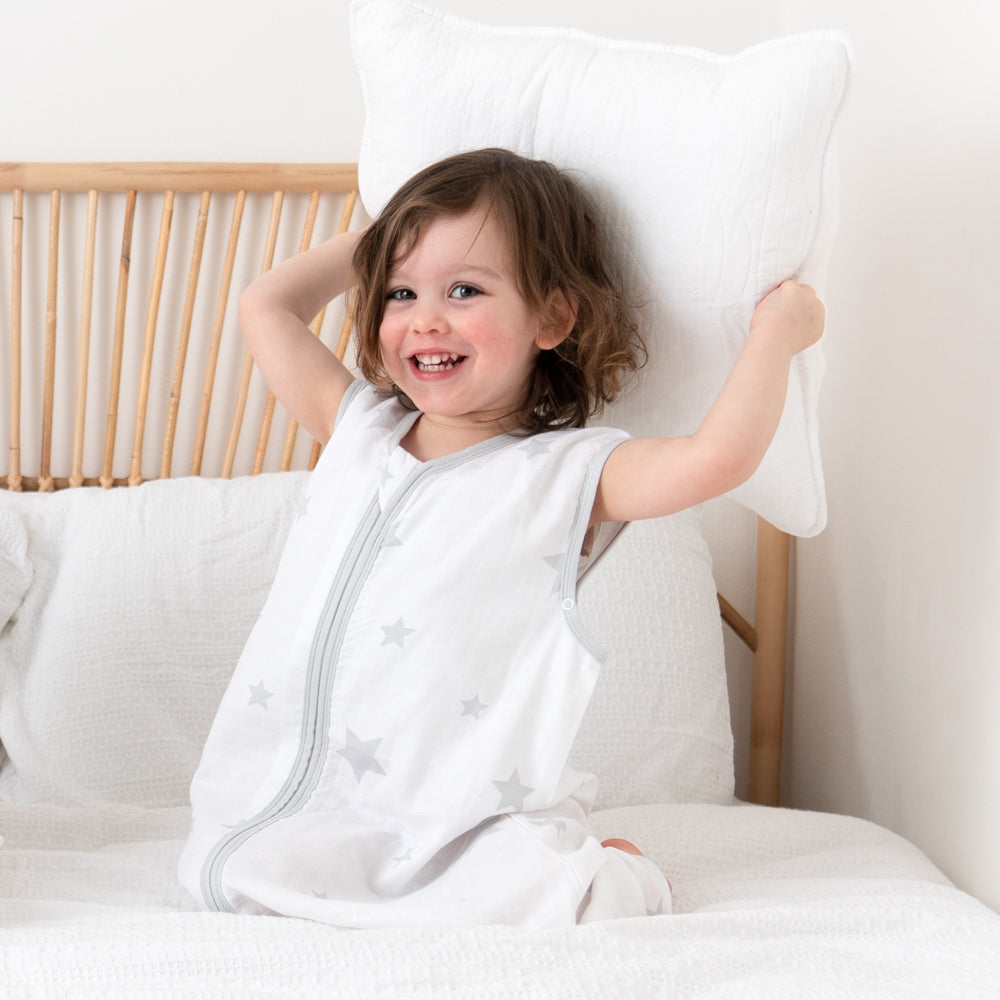 Muslin Sleeping Bag with Feet - 0.5 TOG_Grey Stars_TOG_412