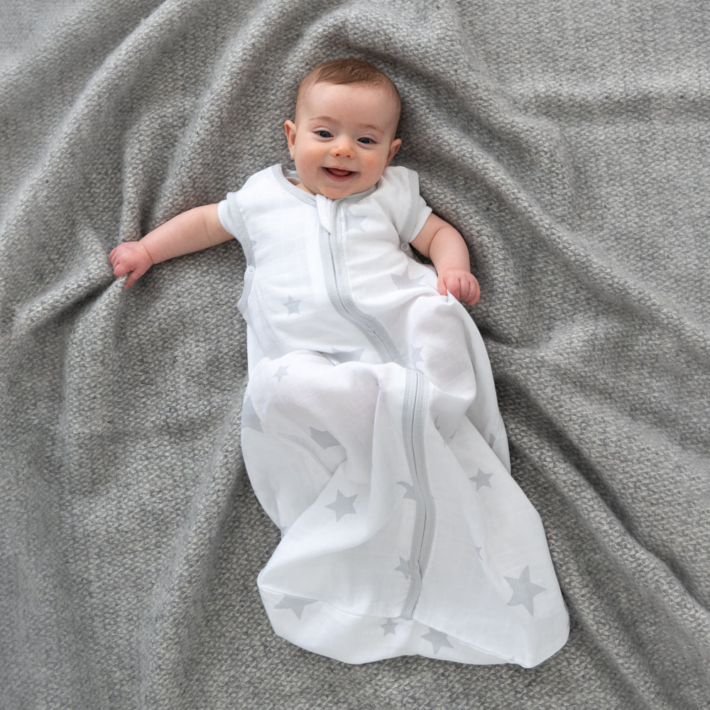 Muslin Baby Sleeping Bag - 0.5 TOG_Grey Stars_sleeve area_415