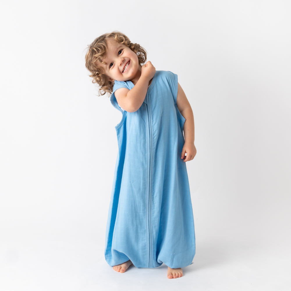 Muslin Sleeping Bag with Feet - 0.5 Tog_Blue_5_422