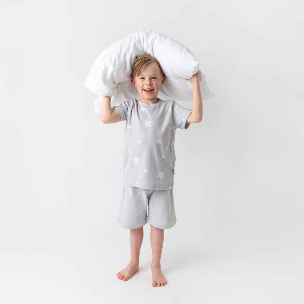 Organic Short Children's Pyjamas_Grey Stars_trousers_445